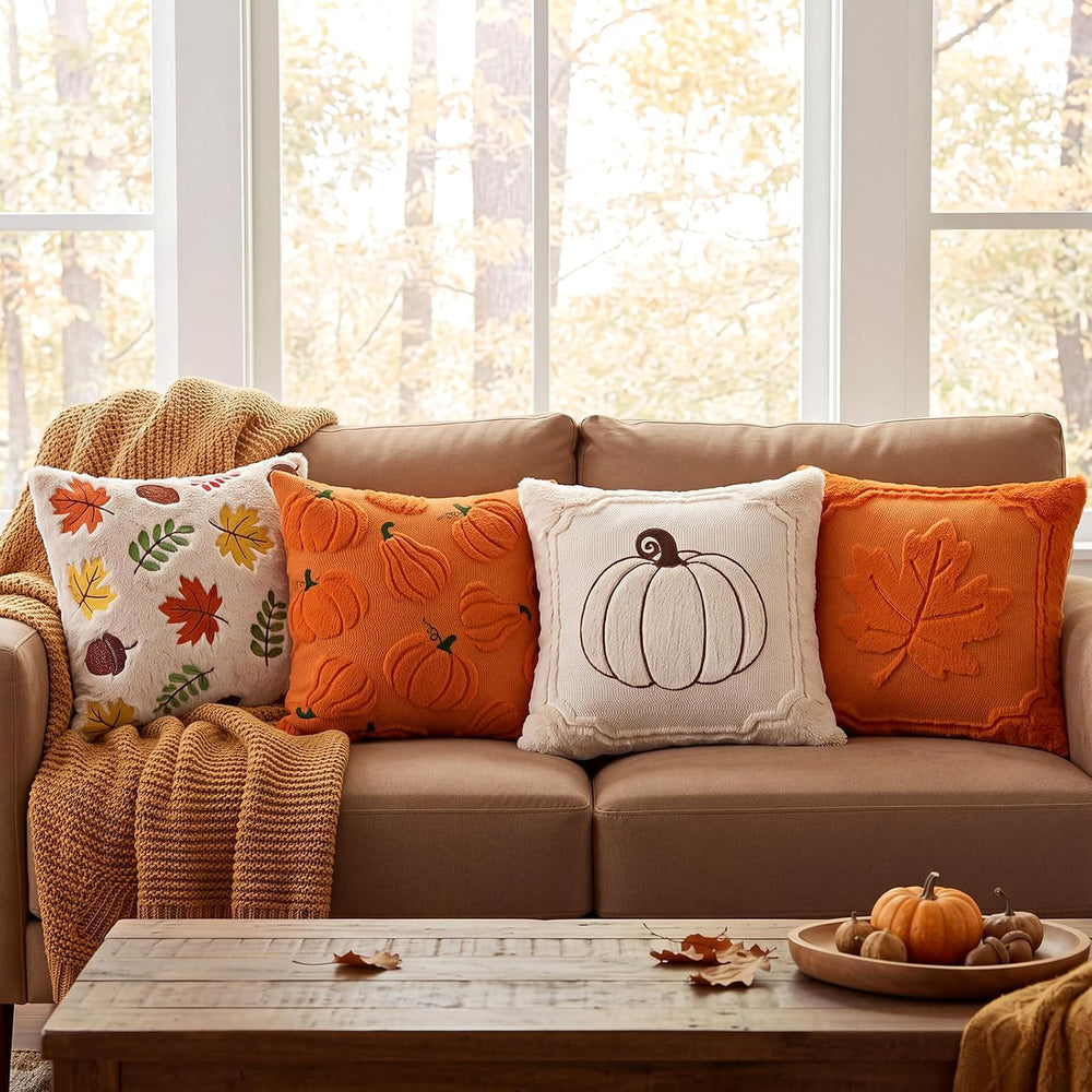 4 Pcs Fall Throw Pillow Covers 18 x 18 Inch Thanksgiving Autumn Home Decor