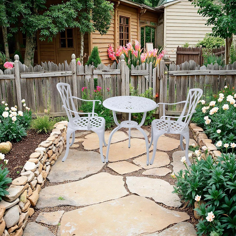 3-Piece Cast Aluminum Patio Bistro Set, Outdoor Rust-Resistant Furniture with...