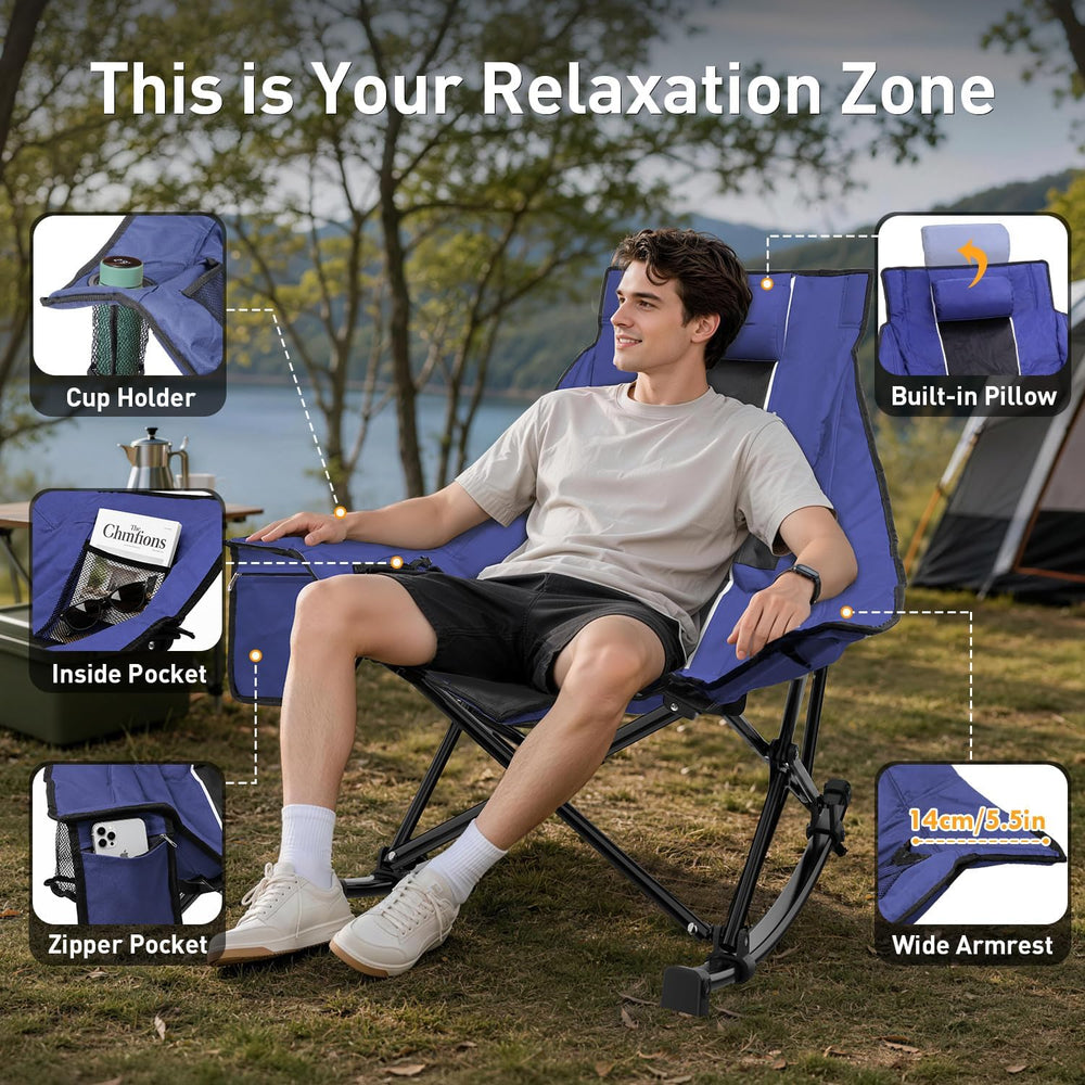 Slendor Rocking Camping Chair, 37" Wide Large High Backrest Folding Chair