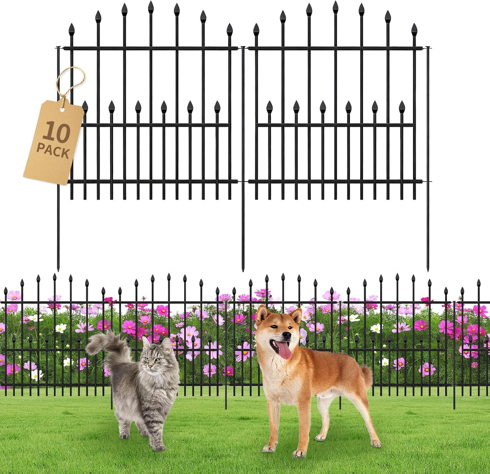 Decorative Garden Fence - 32in(H) x 24.16Ft(L) Heavy Duty Metal Animal Barrie...