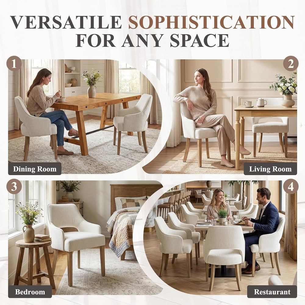 Linen Upholstered Dining Chairs Set of 2 with Arms
