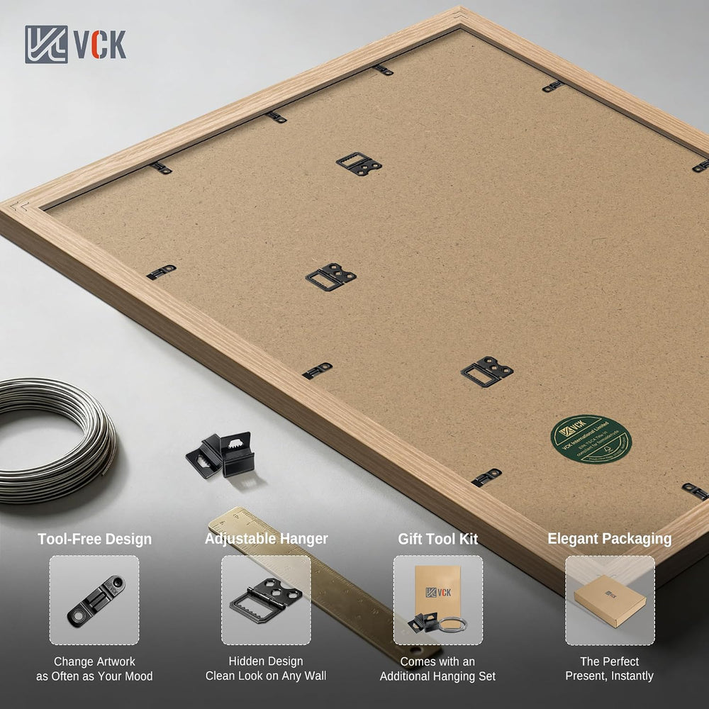 VCK 16x24 Frame 3 Pack, Oak Wood, 12x18 Mat, for Picture Print