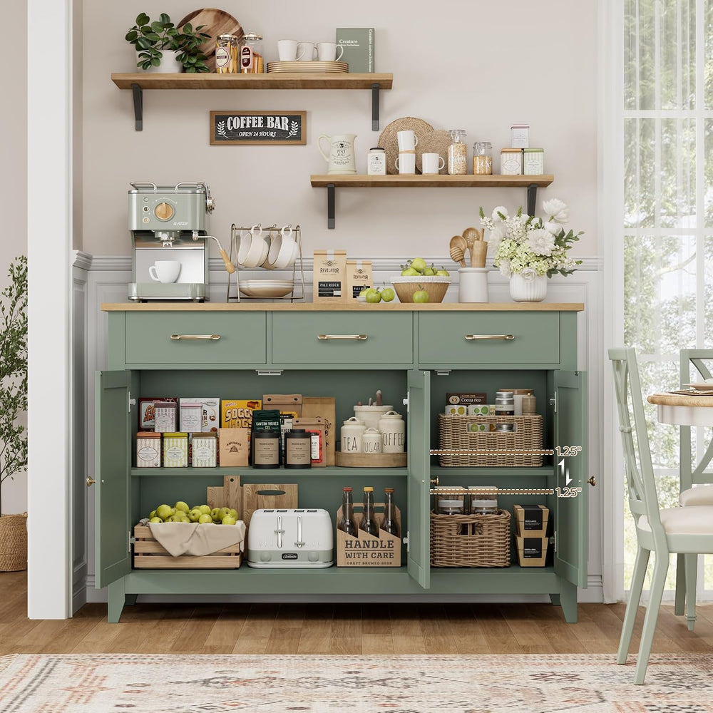 HORSTORS 47" W Kitchen Buffet Sideboard Cabinet with Storage Drawers, Green
