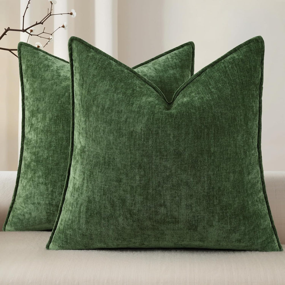 Pallene Moss Green Soft Chenille Velvet Throw Pillow Covers 24x24 Set of 2