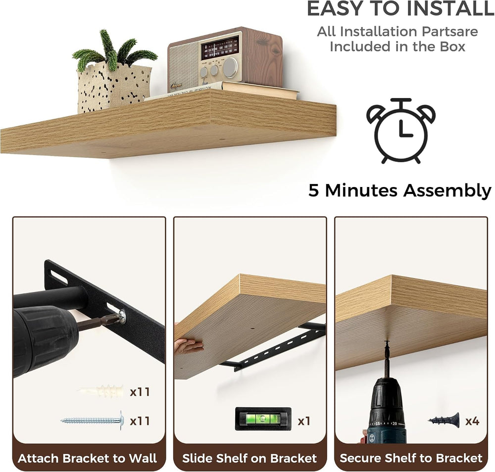 Venusmiles Floating Shelves for Wall, Engineered Wood Wall Shelves with Invis...