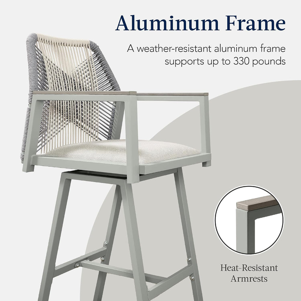 Best Choice Products Outdoor Bar Stools Set of 2, Bar Height, 360° Swivel Alu...