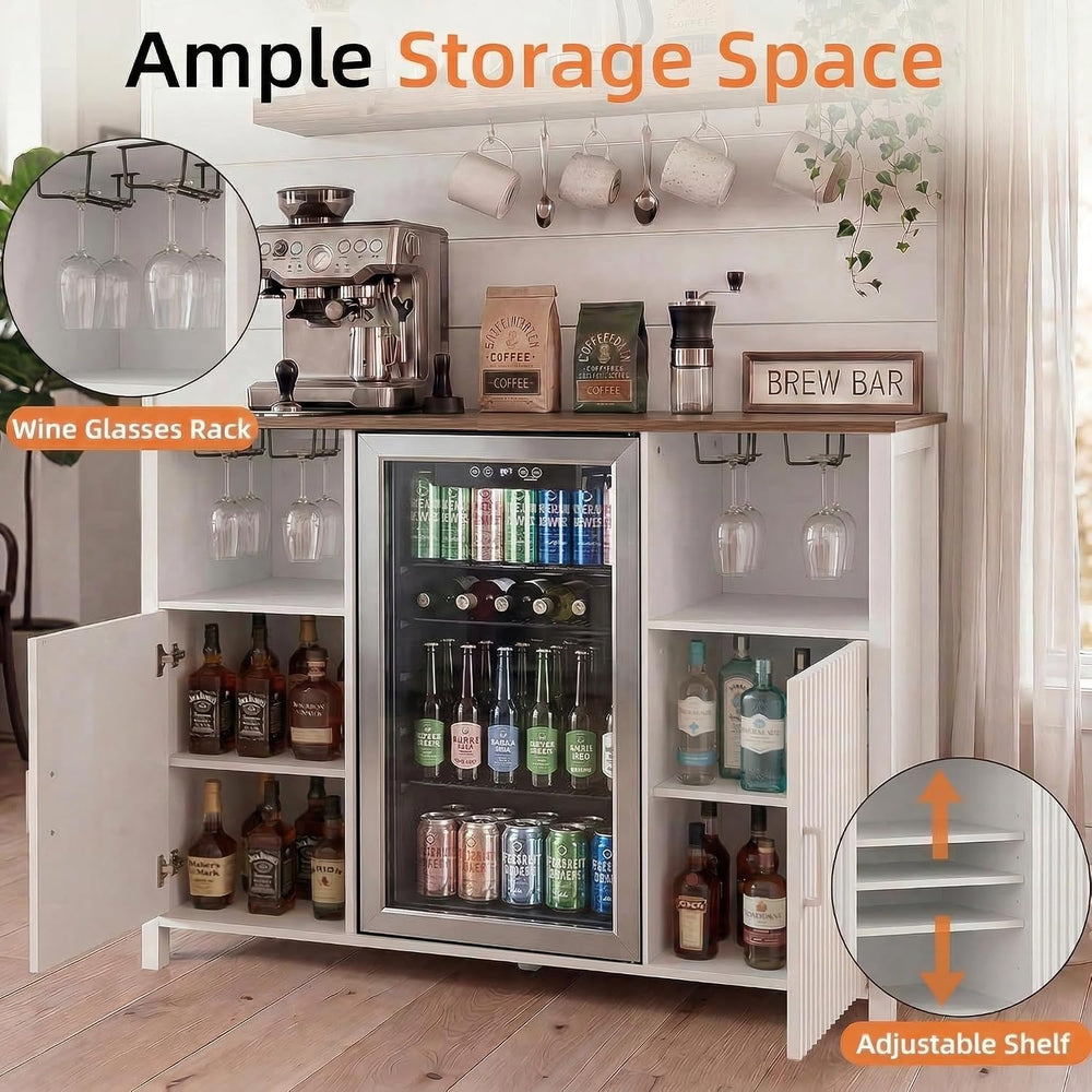EAG 53" Large Coffee Bar Cabinet with Fridge Space & Power Outlets, ...