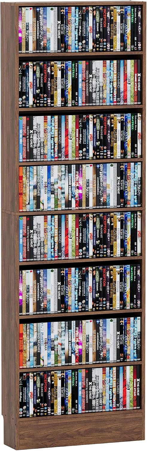 8 Tier DVD Storage Shelf with Adjustable Shelves fits Over Baseboard