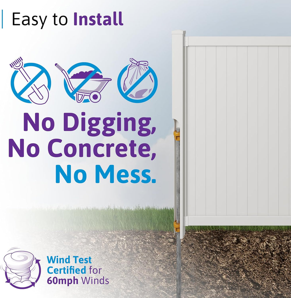 WamBam Cambridge Privacy Fence, White Vinyl No Dig DIY Kit