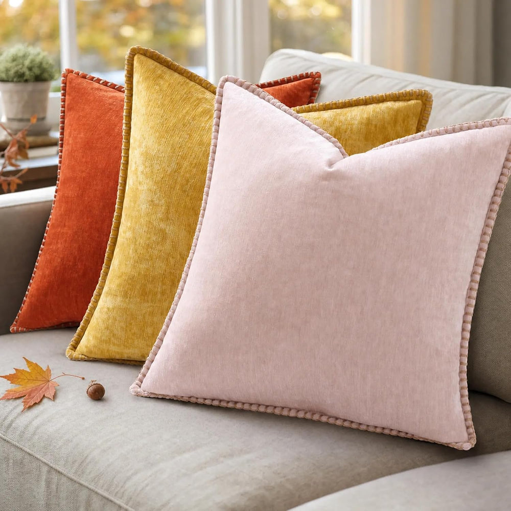 decorUhome Soft Chenille Throw Pillow Covers 22x22 Set of 2 Burnt Orange