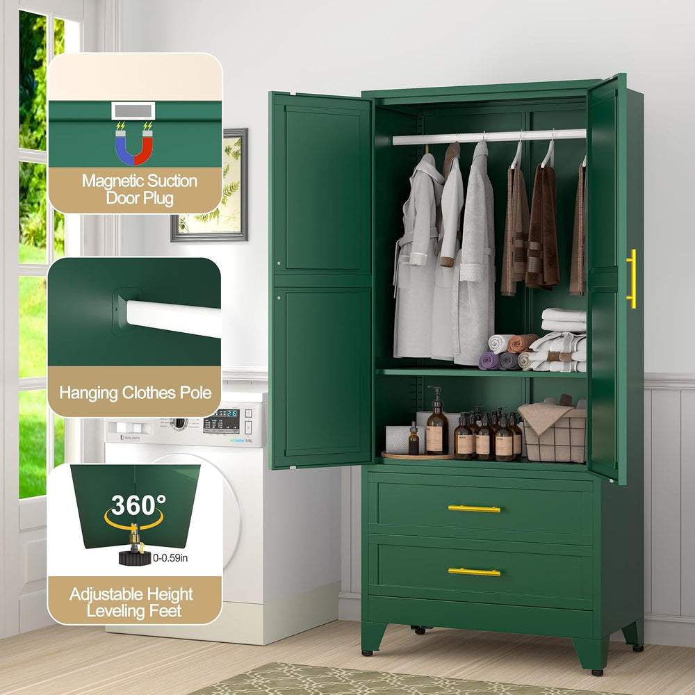 GAIOUS 71" Wardrobe Cabinet with 2 Doors, 1 Adjustable Shelf and 2 Drawers