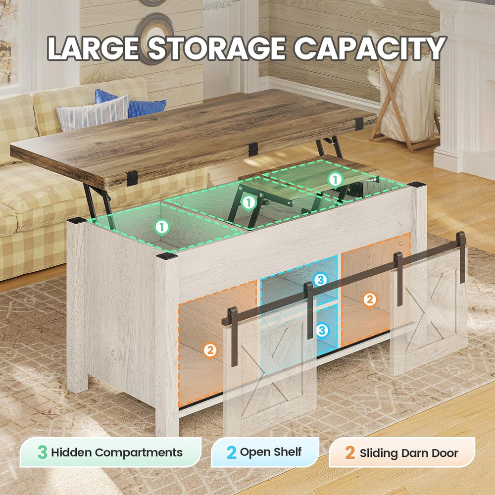 SEDETA Farmhouse Lift Top Coffee Table with Storage and Hidden Compartment
