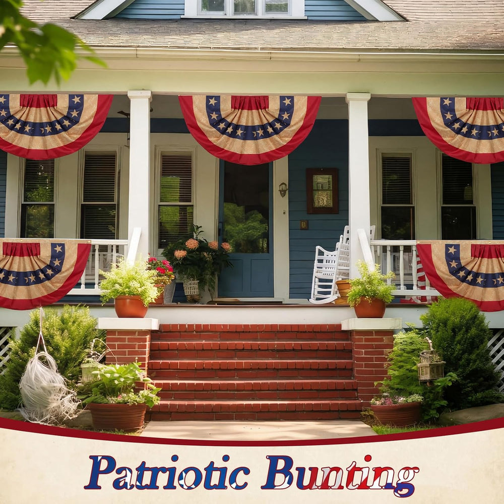 Fanfanwin 6 Pcs Tea Stained Patriotic Bunting Flag 4th July Banner,2x4 Ft