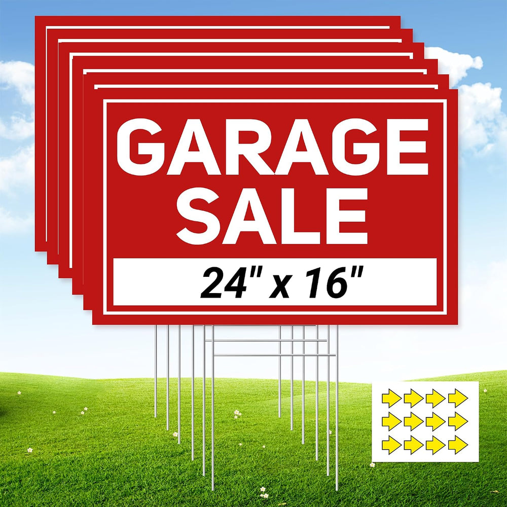6 Pcs Garage Sale Signs with Stakes, Extra-Large Foldable Garage Sale Signs 2...