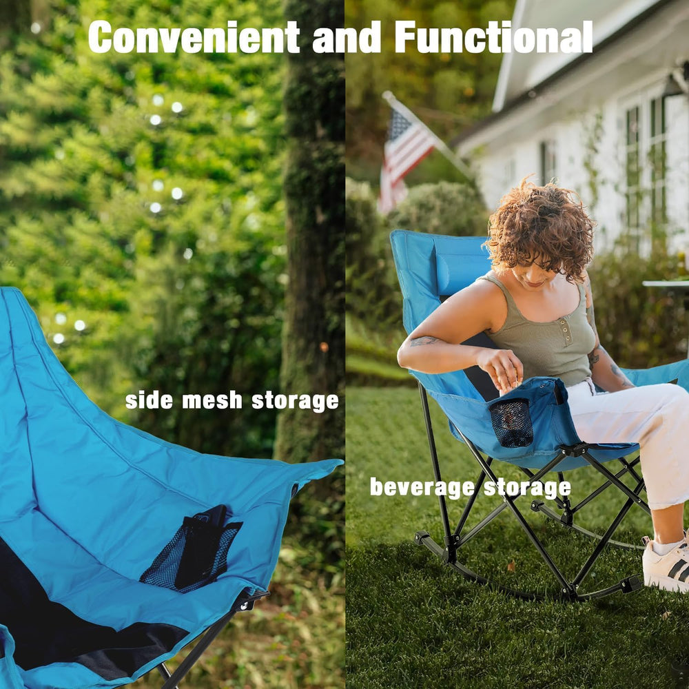 LEMBERI Oversize Foldable Rocking Camping Chair 350lbs Capacity, Blue