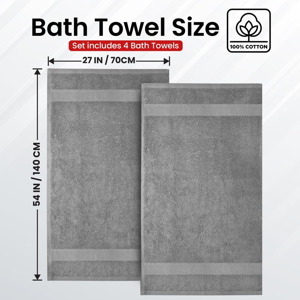 Infinitee Xclusives 100% Ring-Spun Cotton Bath Towels for Bathroom - Pack 4