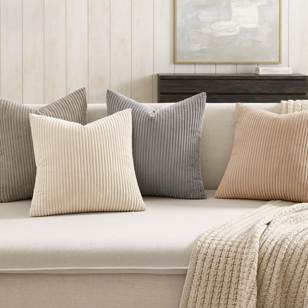 MIULEE Soft Corduroy Decorative Throw Pillow Covers Neutral Cream 20x20