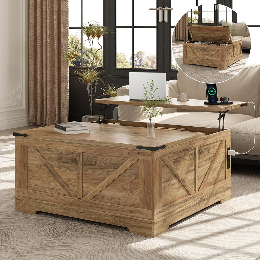EAG 40" Large Lift Top Coffee Table with Storage, Light Walnut