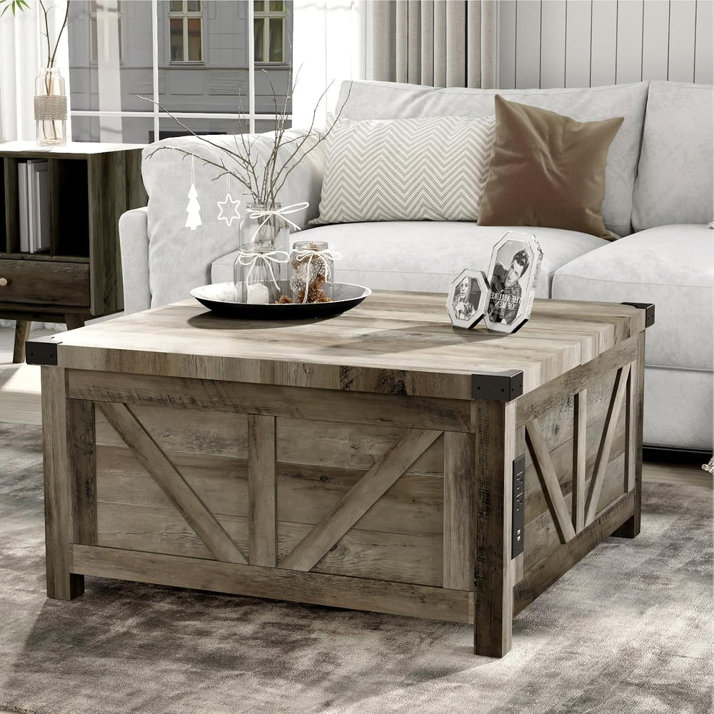 jimeimen 35.6" Farmhouse Lift Top Coffee Table with Storage, Square Coff...