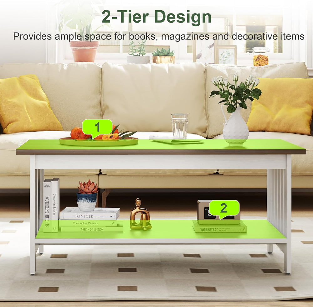 YOSHOOT 39.4" Farmhouse Coffee Table, Small Coffee Tables for Living Room