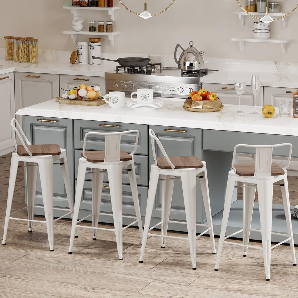 Swivel Bar Stools Set of 4 , 30” Bar Height Industrial Barstools White