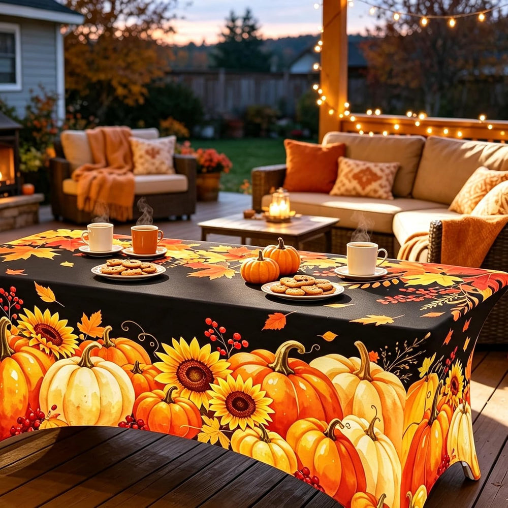 Fall Tablecloth Pumpkin Rectangle Spandex Tablecloth 6FT, Autumn Fall Decor