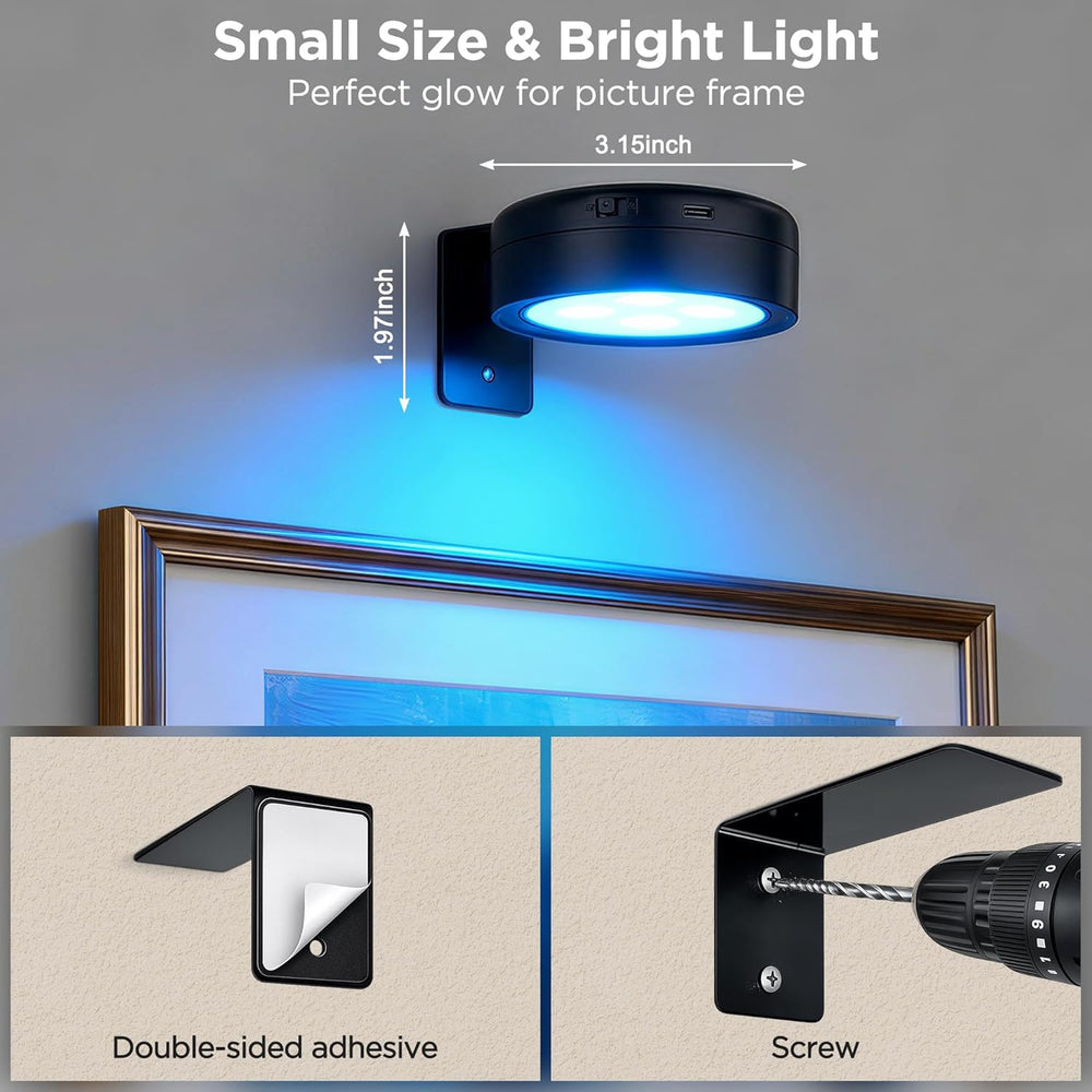6-Pack Picture Lights for Wall, Rechargeable Wireless Poster Lights, Black