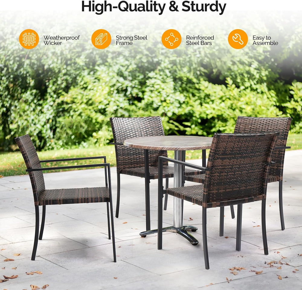 VINGLI Stackable Wicker Chairs Outdoor Dining Chairs Set of 2, All-Weather Pa...