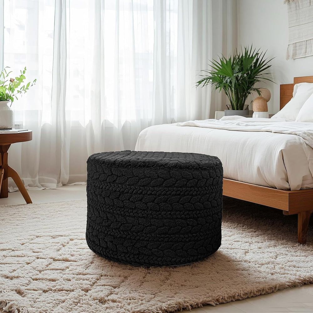 Poofieotto Round Pouf Ottoman 20x14In Ottoman Footrest for Couch Sofa Black