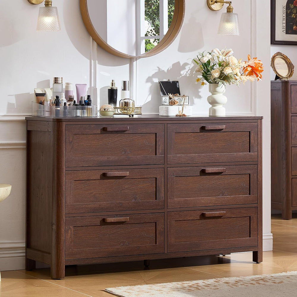 Joaxswe Farmhouse Dresser and Nightstand Sets 4 Piece, Walnut