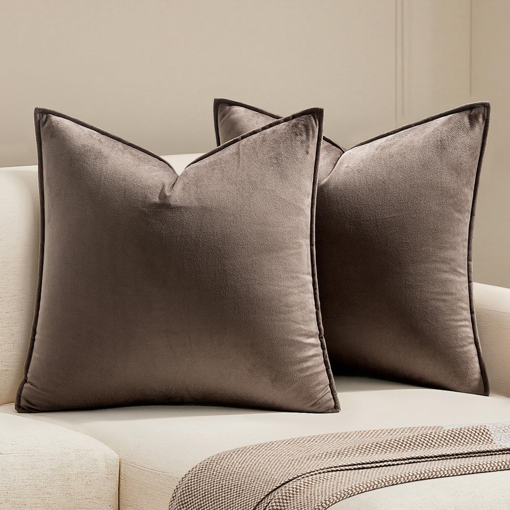 MIULEE Decorative Dark Coffee Velvet Euro Sham Throw Pillow Covers 24x24 in