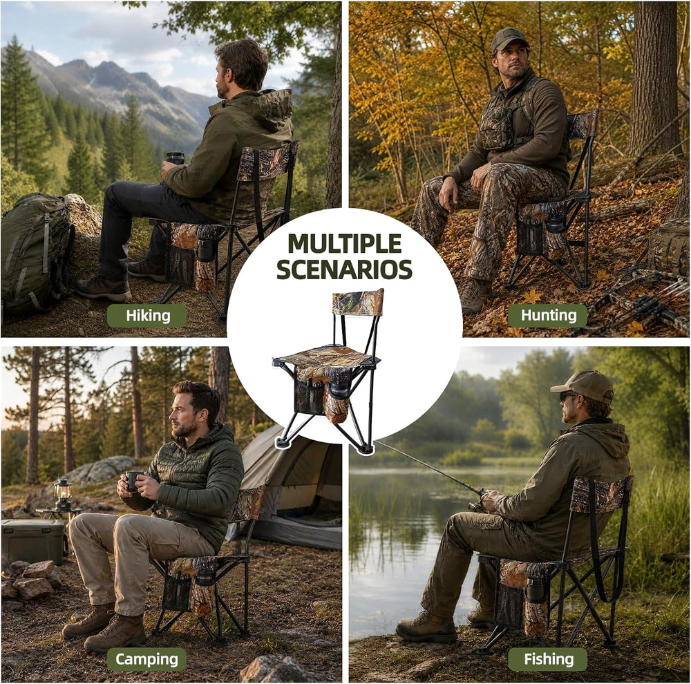 FUNHORUN Portable Folding Hunting Chair with Backrest & Storage Pocket