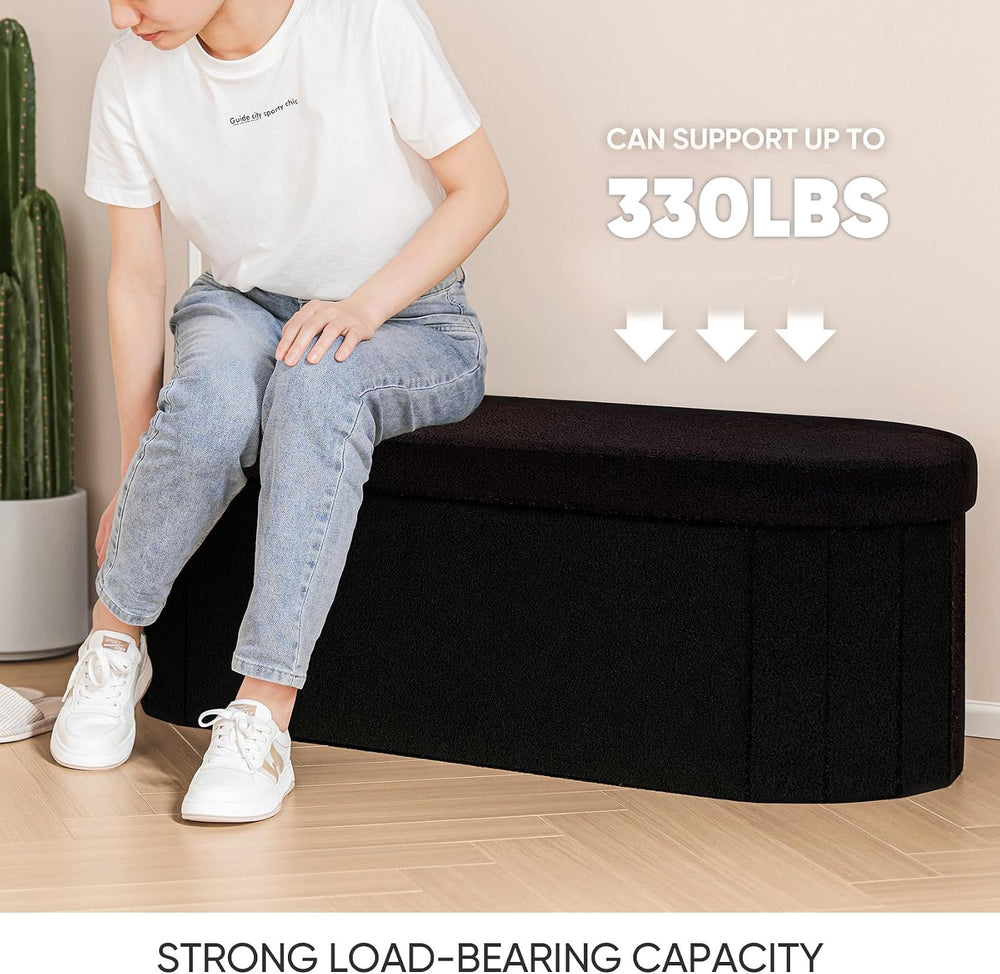 B FSOBEIIALEO 43.3" Sherpa Ottoman with Storage for Living Room, Black
