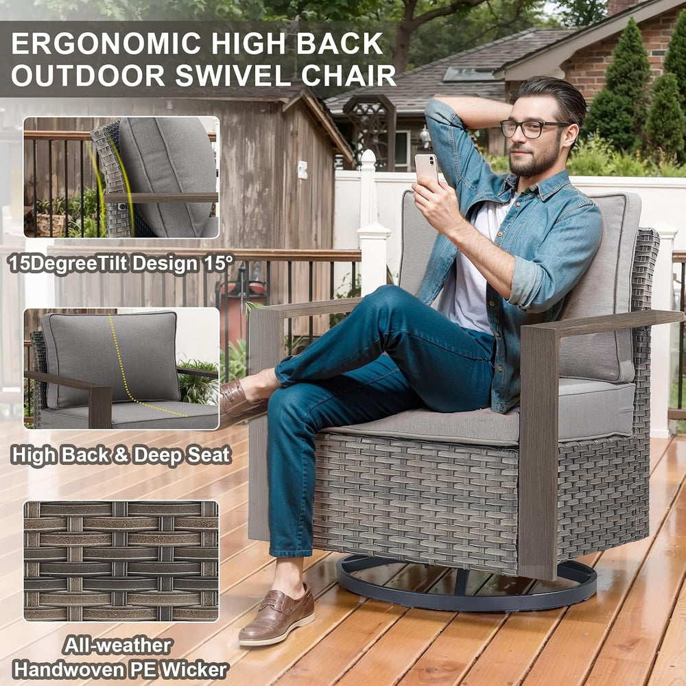 Belord Outdoor Swivel Rocker Chairs with Metal Wide Armrests, Patio Wicker Sw...