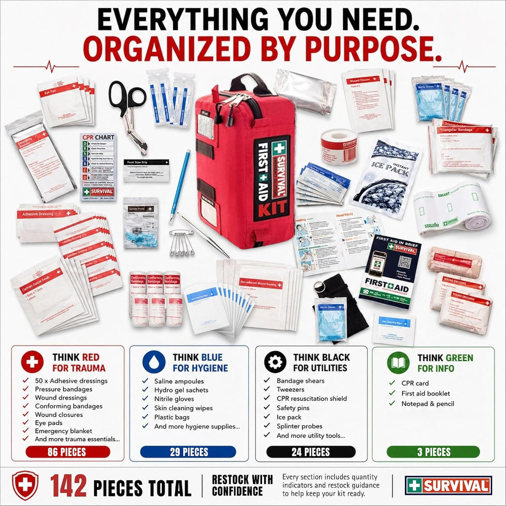 SURVIVAL Large First Aid Kit, 142-Piece Emergency Response System