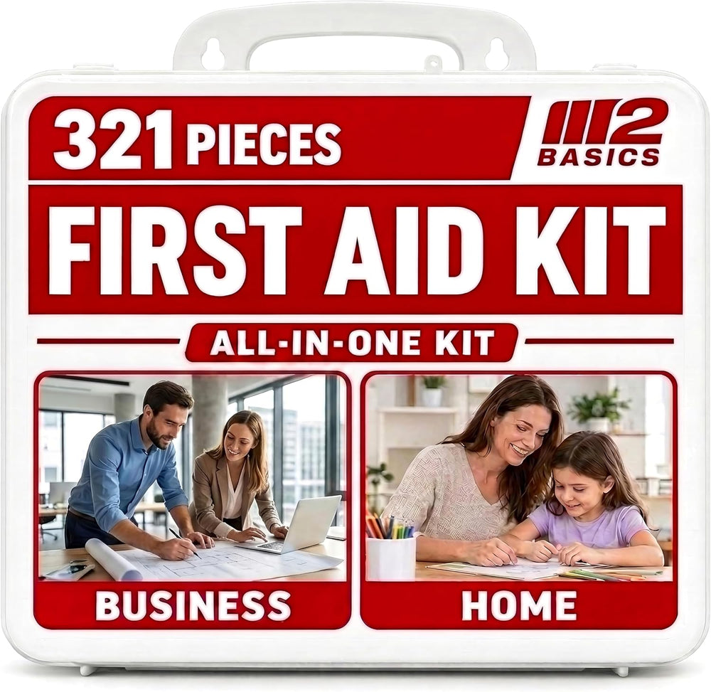 M2 BASICS 321 Piece All-Purpose First Aid Kit, Hard Case for Home, Business