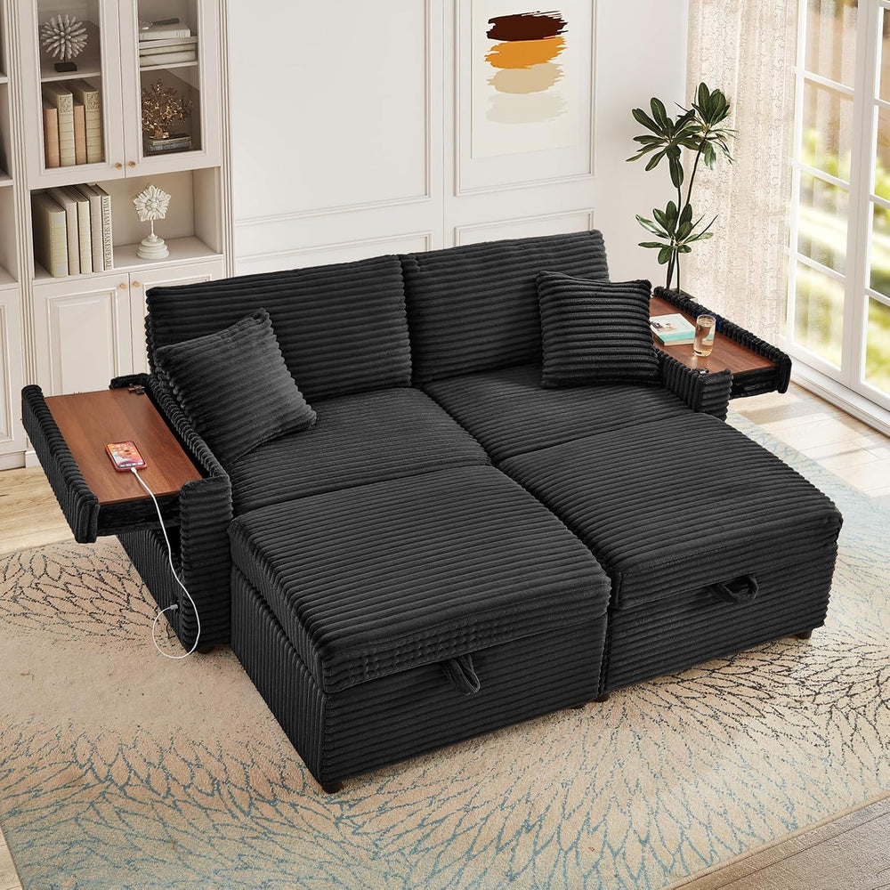 Loveseat Chair and Ottoman Set, Modern Comfy Corduroy Cloud Fluffy Chaise Lou...