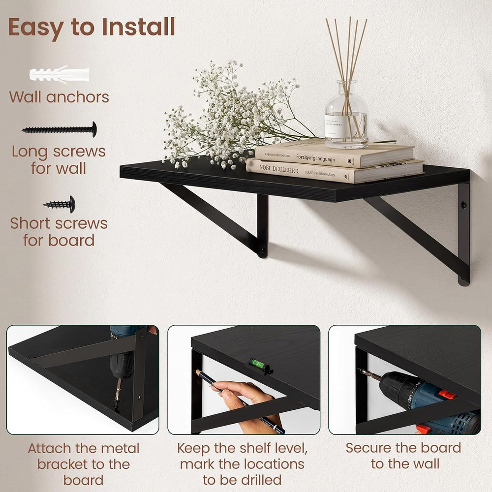 Vivelove 16" x 12" Deep Floating Shelves Set of 4, Rustic Wide Wall...
