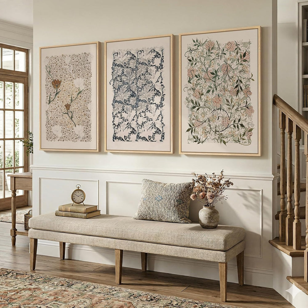 Large Framed William Morris Canvas Wall Art for Living Room, 3 Piece