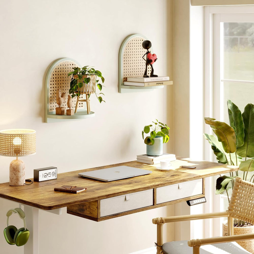 Rattan Shelf Set of 2, 7'' Rattan Shelf with Wicker Decor, Boho Wall ...