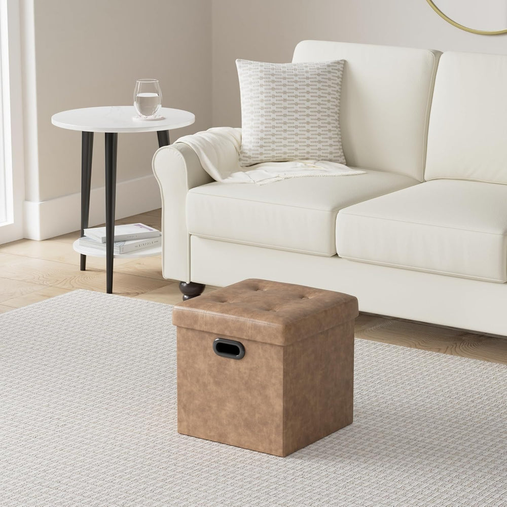 SONGMICS 15 Inches Folding Storage Ottoman, Cube Footrest