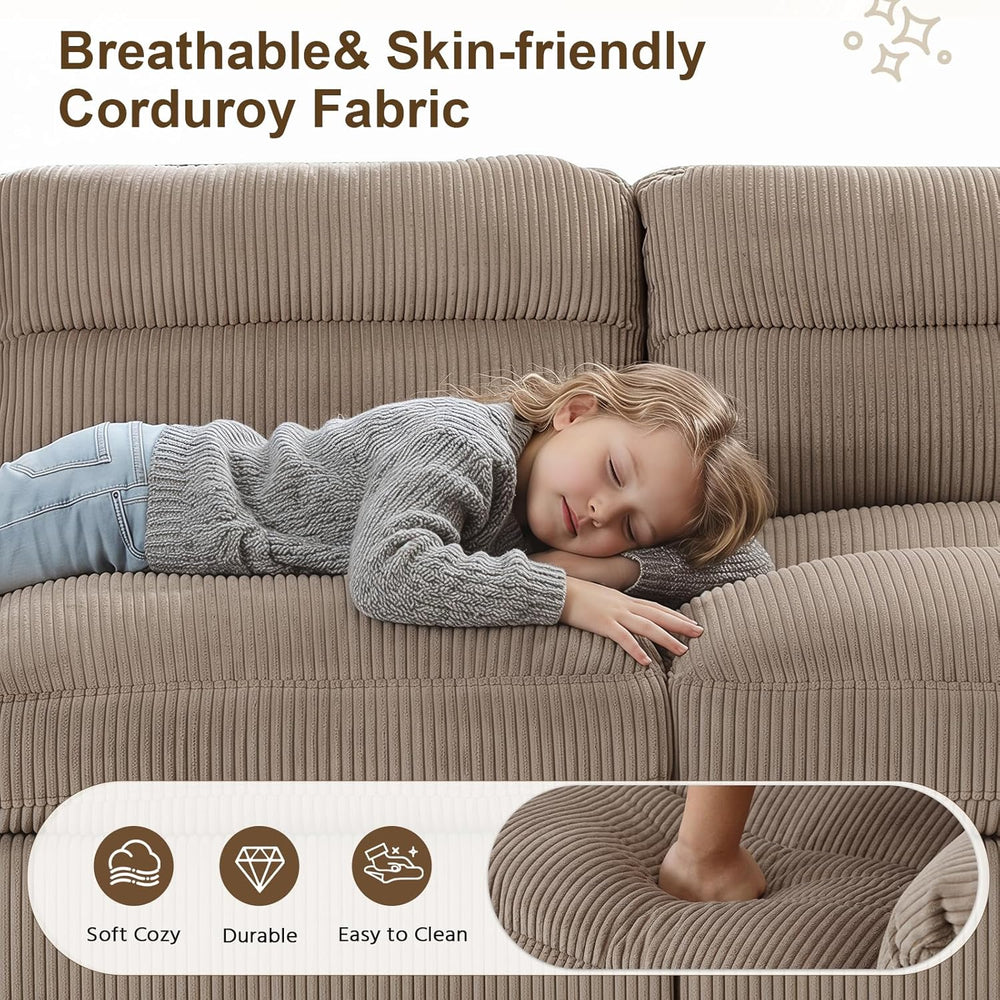 HAOMARKETS Corduroy 3-piece Sofa Set, Upholstered Ottoman, Loveseat 2-Seater ...