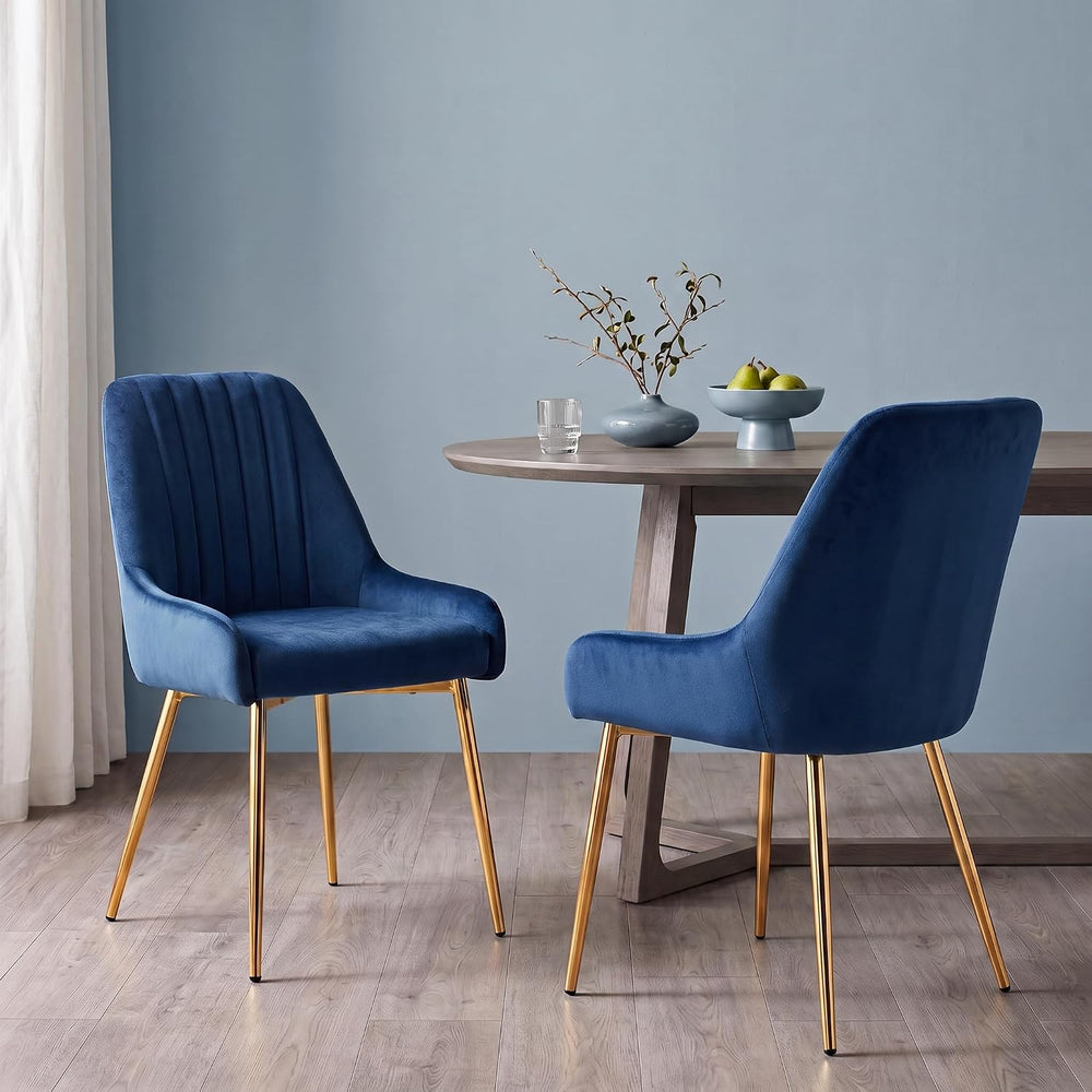 Blue Velvet Dining Chairs Set of 2, Modern Kitchen and Vanity Chairs