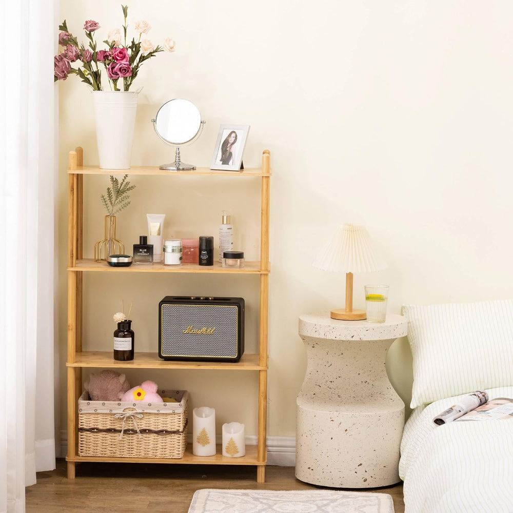 4‑Tier Expandable Bamboo Open Bookcase,Wooden Bookshelf,Natural