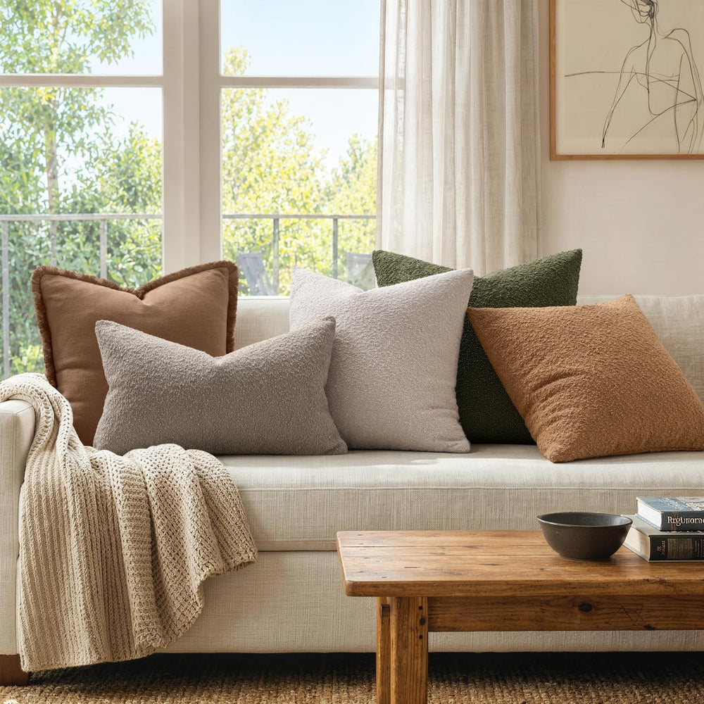 MIULEE 26x26 Decorative Euro Sham Boucle Couch Pillow Covers Beige