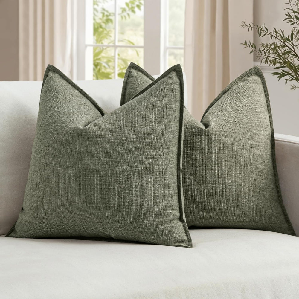 MIULEE Thick Textured Decorative Throw Pillow Covers 22x22 Inch Olive Green