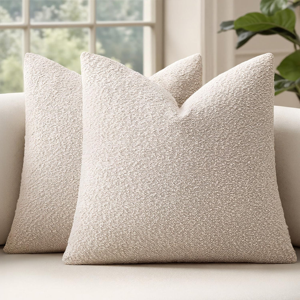 MIULEE 26x26 Decorative Euro Sham Boucle Couch Pillow Covers Beige