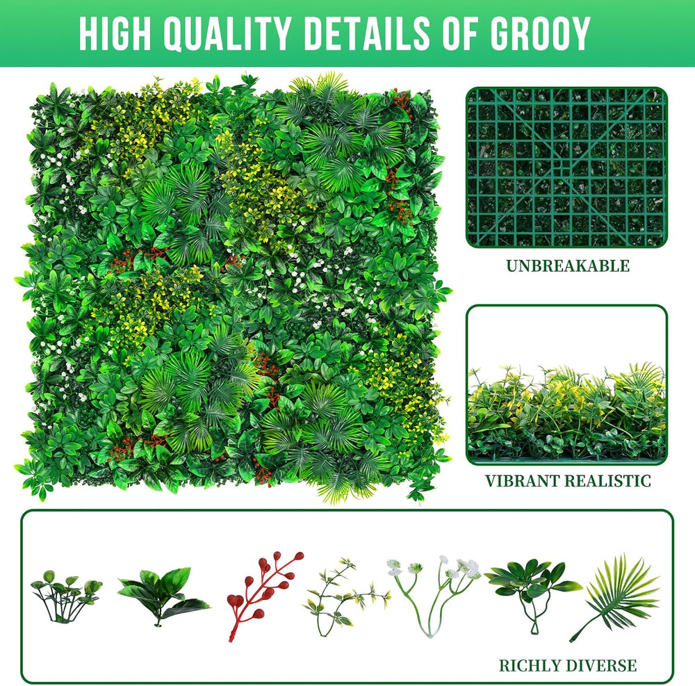 Grooy Artificial Boxwood Panels, 12PCS 20"x20" Tropical Grass Wall