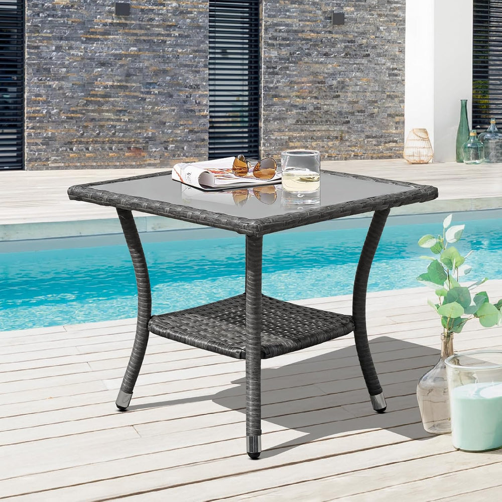 Patiorama Outdoor Wicker Patio Side Table, Rattan Coffee Table, Grey