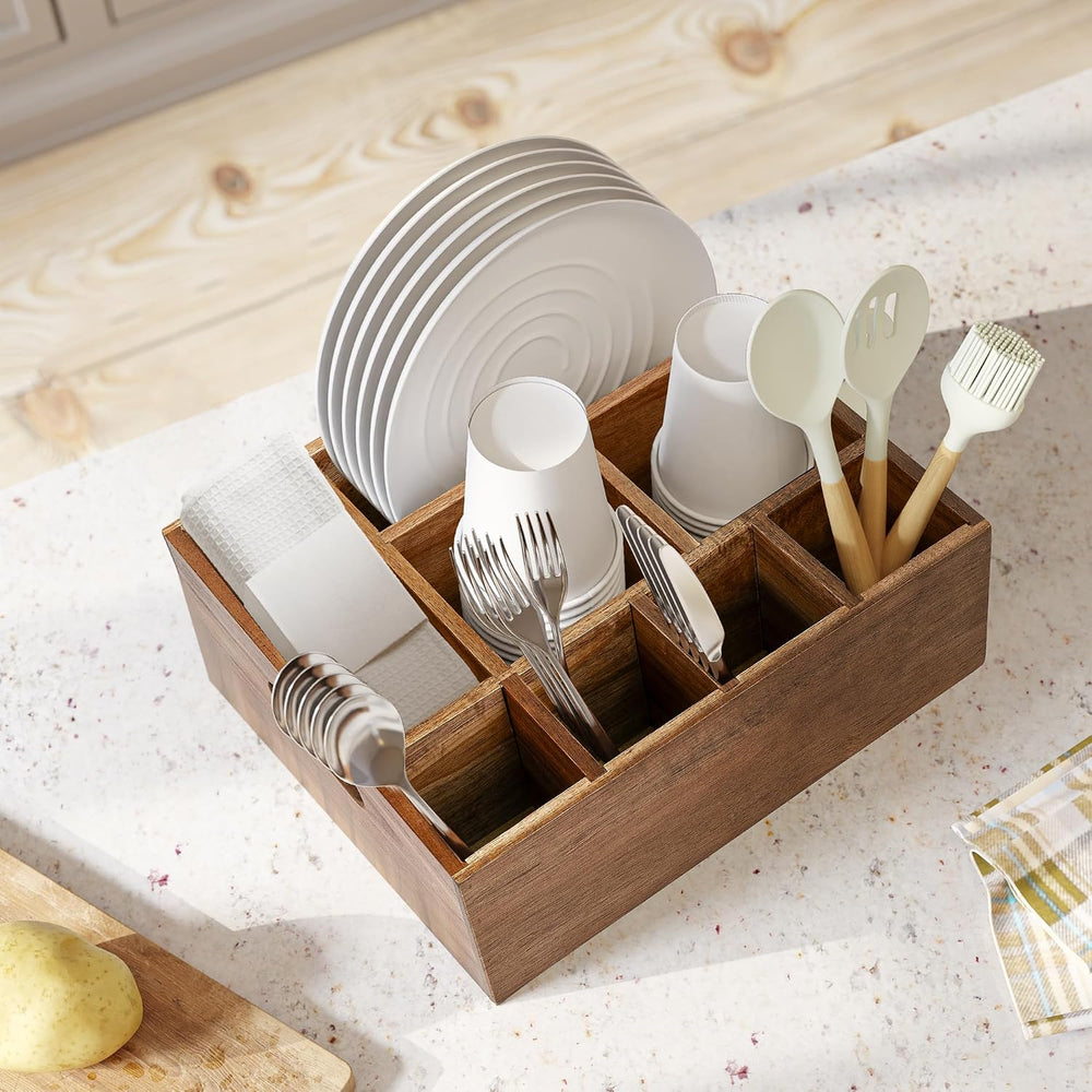 VaeFae Acacia Silverware Caddy, Utensil Holder with Handle